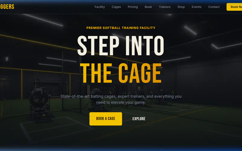 Batting cage homepage with the headline Step Into the Cage